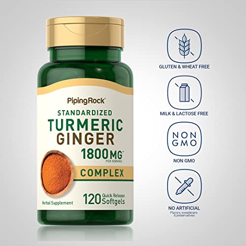Piping Rock Turmeric And Ginger Supplement | 1800Mg | 120 Softgels | Standardized Complex | With Black Pepper Extract | Non-Gmo, Gluten Free #TOP2