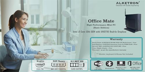 Image of ALKETRON Mini Desktop PC with i3core 12th Gen Processor(2026 Model); WiFi & Bluetooth; 512GB SSD; 8GB RAM; Windows11 & MS Office-1Yr + 3yr Warranty(Basic Edition - CPU Only)