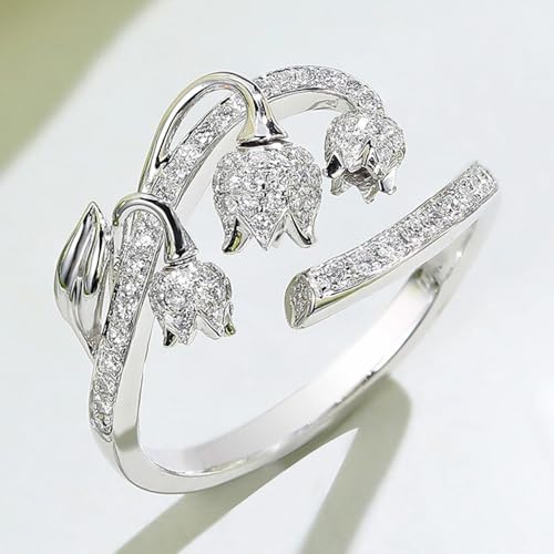 White Gold Plated White Cubic Zirconia Rose Flower Engagement Rings Wedding Bridal Band Promise Rings Evening Parties Anniversary Valentine's Day Gifts Eternity Bands for Women