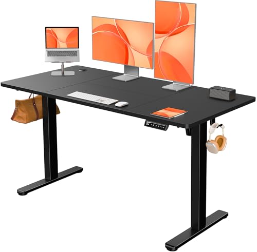 ErGear Bureau Assis Debout Electrique, Bureau Réglable en Hauteur Electrique 140 x 70 cm, Bureau Informatique avec Panneau Intelligent à 4 Mémoires, Bureaux...