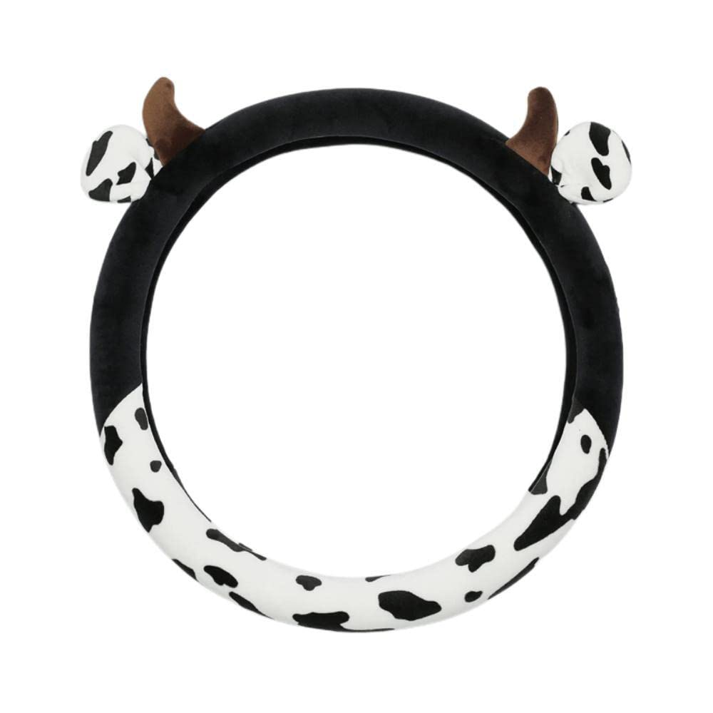 Photo 1 of Cow Print Steering Wheel Cover ?Fit 15 in Cute Fluffy Cow Horn Car Steering Wheel Cover Non-Slip Stretchy Cow Print Circular Steering Wheel Protector for Auto SUV Sedan Vans Truck Women Girls (Black)