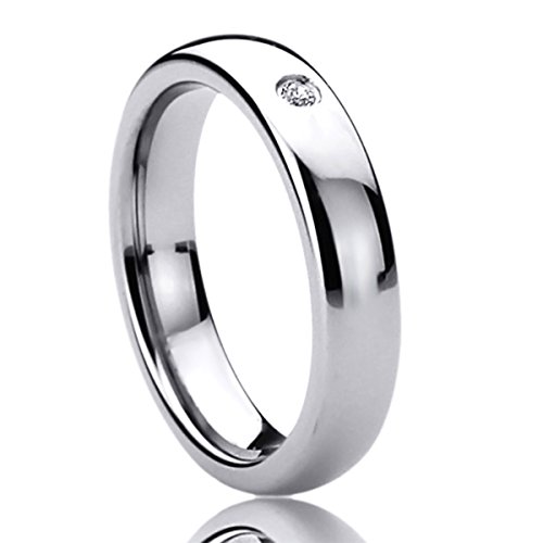 Free Engraving Personalized Stainless Steel Wedding Band Ring 4MM Single CZ Accented Domed Classy Ring