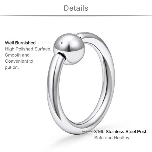 SCERRING 14G Captive Bead Piercing Ring Stainless Steel Nose Septum Tragus Helix Nipple Belly Lip Eyebrow Hoop Rings Piercing Jewelry for Women Men 8-16mm 18-36PCS2