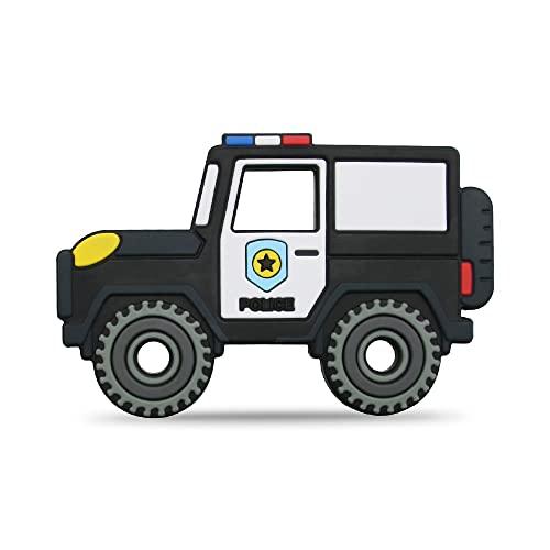 Image of Baby Food Grade Silicone Carrier Vehicle Teether Toy with Pacifier Clip Holder,Teething Toys Gift Set for 3 Months+ Boys and Girls,Freezer Safe,BPA Free. (Police Car)