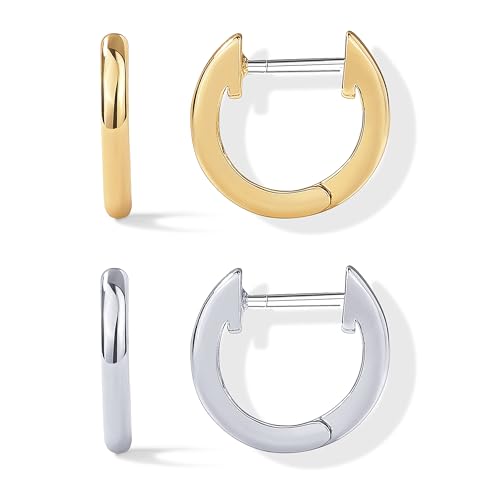 Image of PAVOI Small Gold Hoop Earrings for Women - 14K Gold Plated Huggie Earring | Hypoallergenic Earring Set - Dainty Huggie Hoops with 925 Sterling Silver Posts - Cartilage Hoop Earrings