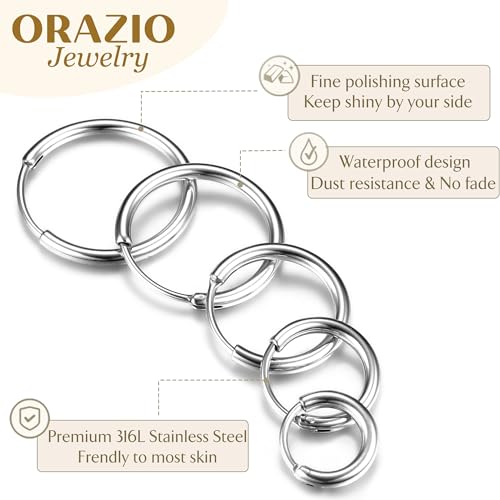 ORAZIO 14K Real Gold Plated Huggie Hoop Earrings Sets, 10 Pairs Hypoallergenic 316L Stainless Steel Silver Small Hoop Earrings Non-tarnish for Sensitive Ears, 24/7 Lightweight Dainty Endless Cartilage Jewelry for Women Men 6-18MM4