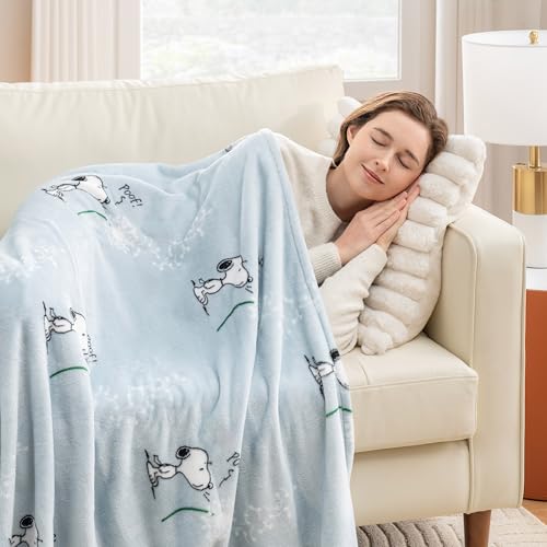 Image of Berkshire Blanket Peanuts VelvetLoft Cute Character Snoopy Plush Throw Blanket,Peanuts Snoopy Make A Wish Spring Blue,Throw 55 in x 70 in (Official Peanuts Product)