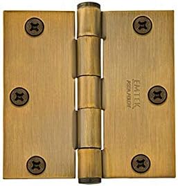 Emtek 92013 3.5 x 3.5 Square Corner Plain Bearing Mortise Hinge - Pair, French Antique