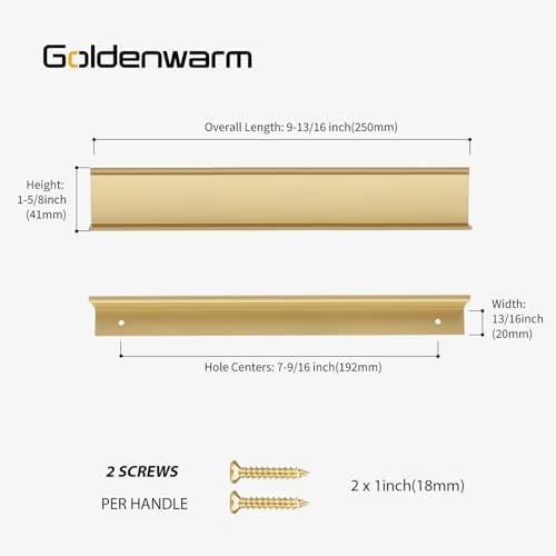 Image of Goldenwarm 20 Pack 7-1 /2in Finger Edge Pulls for Gold Drawer Pulls | Aluminum Alloy, Gold Cabinet Handles, Edge Pulls for Cabinets, Brushed Brass Handles, For Drawers, Dressers, Screws Included