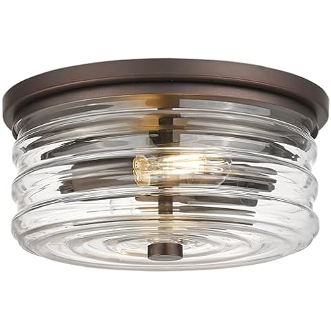 Luminzone Industrial Light Fixtures Ceiling Light Fixtures Flush Mount Ceiling Lights 2-Light with Clear Glass, Outdoor Ceiling Lights for Porch Hallway Bedroom Oil Rubbed Bronze Cover