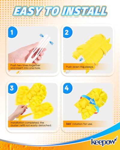 Image of KEEPOW 4+1 Pcs Pads Compatible with Swiffer Reusable Pads with Handle Set | Reusable Fleece Duster Kit With Handle, Washable Pads For Efficient Home Cleaning And Multi-Surface Dust Removal