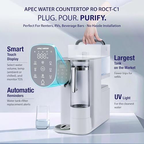 Image of APEC Water Countertop Reverse Osmosis Water Filter, Chills Purified Water 40F, 6 Stage w /UV RO Filtration System, Removable Pitcher, Removes 1K+ Impurities NSF 372 & 58, Quick Dispense