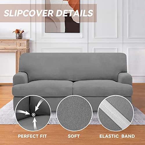 Molasofa T Cushion Loveseat Slipcover With 2 Individual T Cushion Shape Seat Covers For Home Décor,3 Pieces Stretchable Washable Non-Pilling Non-Slip Love Seat Covers Covers(Loveseat,Light Gray) #TOP2