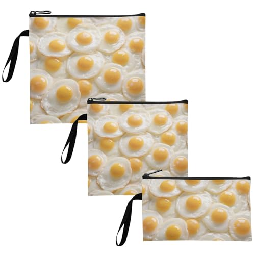 Fresh Egg Food White Pack of 3 Reusable Snack Bags and Sandwich Bags Portable Food-Safe Storage Zipper Bag for Picnic Work Travel Office