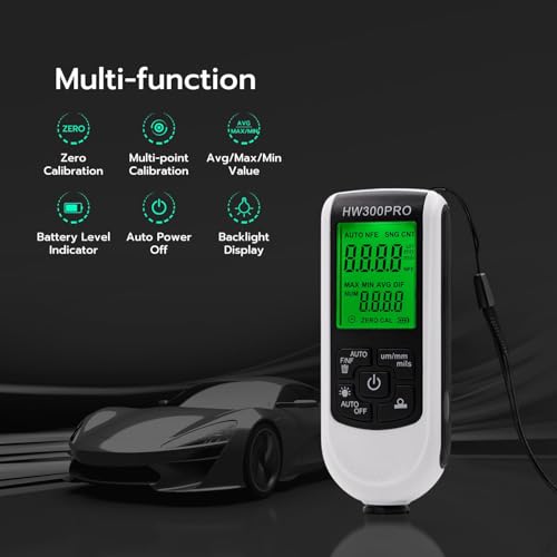 Mcbazel Paint Thickness Gauge Meter,1μm Precision Coating Detector for Automotive Paint&Metal Plating,Dual-Probe Auto-Sensing,0-2000μm Range,±3% Accuracy,Portable Car Paint Tester with Calibration