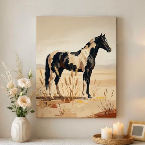 Lienzo abstracto de caballo rústico para decorar una sala de estar chic