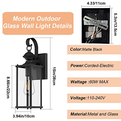 Tipace Dusk To Dawn Outdoor Wall Lantern, Black Exterior Wall Sconce,Outdoor Wall Light With Clear Glass Shade Wall Mount Lights For Entryway,Porch,Doorway(Bulb Not Included) #TOP7