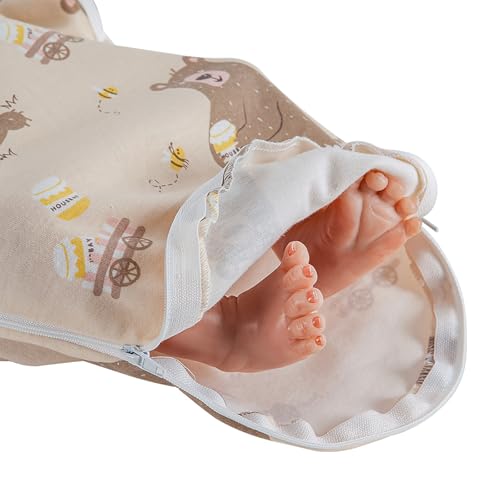 Image of HOUSBAY Baby Swaddle Blanket Boy Girl Super Soft Material Newborn Adjustable Swaddles 2-Way Zipper Sleep Sack 1 Pack (Honey Bear, Medium /Large | 3-6 Months)