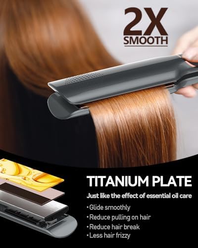 Hair Straightener 1.75 Inch Wide Titanium Flat Iron Hair Straightener for All Hair Types, Dual Voltage Flat Iron for International Travel-Black/Grey 3 41riabRsgfL. AC
