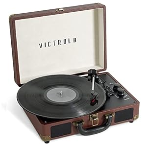 Victrola Journey Bluetooth Portable Suitcase Record Player – with Built-in Speakers, 3 Speed Vinyl Record Player, RCA Out, Headphone Jack (Dark Brown)