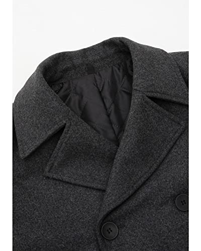 Image of Lisskolo Men's Wool Blend Pea Coat Warm Double Breasted Casual Trench Coat