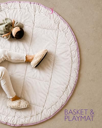 Image of 2-in-1 Flip Play Mat and Toy Storage Basket Cotton Floor Foldable Nursery Organizer Baby Toddler Space Saver Blue,Teal