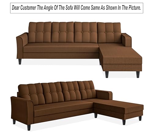 Image of Adorn India Maddox Tufted L Shape 5 Seater Sofa Set RHS (Brown) (3 Year Warranty)