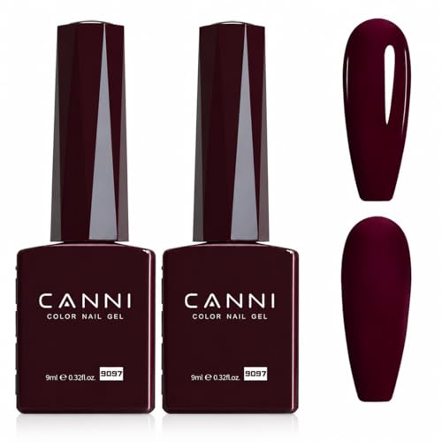 CANNI 2Pcs Hema-Free Dark Red Gel Nail Polish Set, Burgundy Red Gel Polish Cherry Red Color Soak Off LED Manicure Salon DIY at Home
