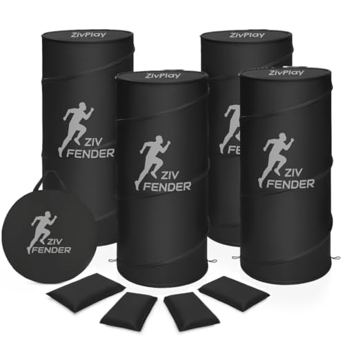 ZivPlay Pop Up Defender Soccer and Basketball Defender Dummy Practice Equipment for Defence Training Drills with Pack of 4 Pop Up Barrels Sand Bags and Carry Bag Color Black