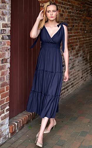 Image of PRETTYGARDEN Women's Cross Neck Summer Sleeveless Tiered Maxi Dress Beach Tie Strap Smocked Long Dresses Pleated Sundress
