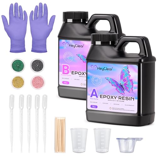 HeyClear Epoxy Resin Kit 32 oz Crystal Clear, Hard Upgraded 2 Part Epoxy and Hardener for Casting Coating, Jewelry Making, DIY Crafts Art (16oz + 16oz)