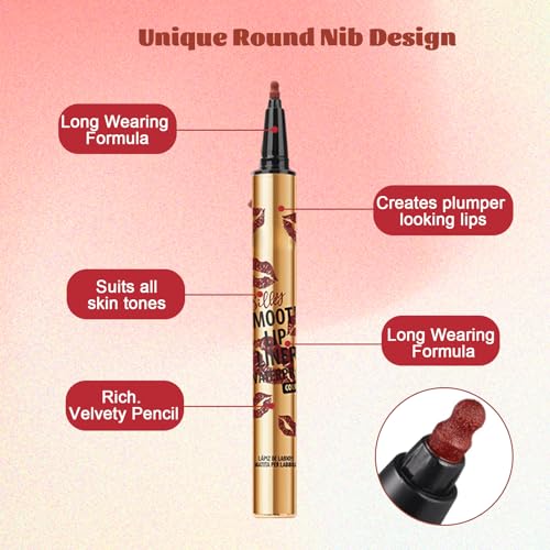 Perfilador de Labios Mate Waterproof - Lip Liner Larga Duración - Delineador Labios Permanente - Lápiz Labial Fácil Aplicación - Con Pincel Redondo para Difuminar - 0,6g - Fórmula Vegana y Suave - imagen 3