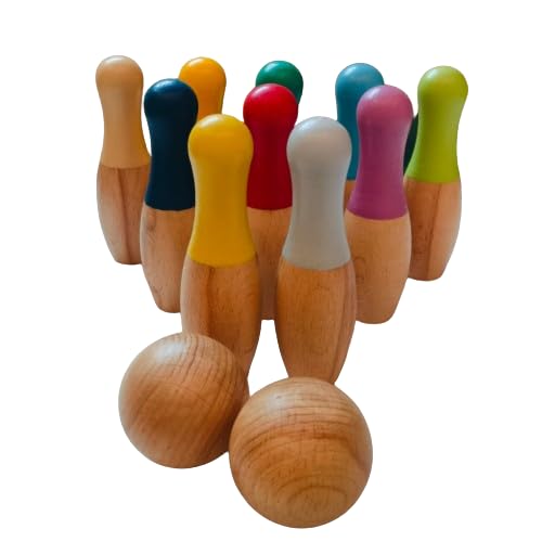 Kids Treasure - Wooden Bowling Set for Kids| Wooden Activity Toy with 10 Colourful pins, 2 Balls | Indoor & Outdoor Fun Games | Ideal Learning Gift (Multicolor) | Birthday Return Gifts for Kids (B0DFGBS8Z9) Amazon Price History, Amazon Price Tracker