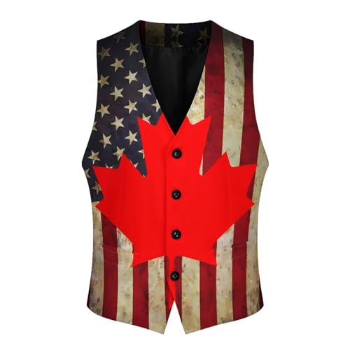 Vintage America-Canada Flag Novelty Men's Suit Vest Funny Formal Dress Vests Business Waistcoat3