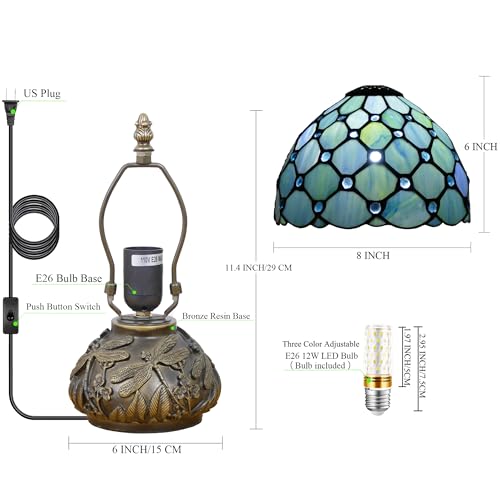 Handmade Tiffany-Style Stained-Glass Mushroom Table Lamp (8in, Sea Blue) — view 3