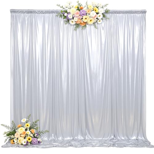 10x10ft Silver Backdrop Curtains Glitter Sequin Photo Backdrop Curtain Fabric Silver Shimmer Drapes Backdrop Bridal Baby Shower Wedding Birthday Party Photography Backdrops Photoshoot 5x10FT 2 Panels