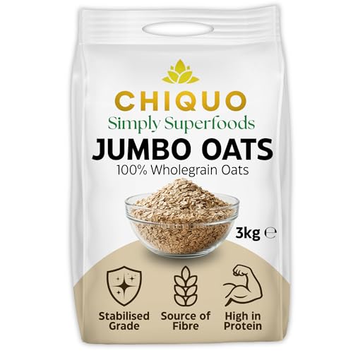 Chiquo Jumbo Oats 3kg - Stabilised Grade - Hearty High-Fibre Wholegrain - Vegan Friendly No Added Sugar or Preservatives - GMO Free - Ideal for Porridge Overnight Oats & Baking