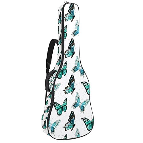 Housse guitare folk avec motif rétro papillon et finitions soignées