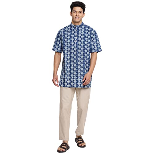 Image of Fabindia Fabindia Blue Cotton Printed Short Kurta