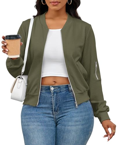 PerZeal Fall Womens Zip Up Sweatshirts Jackets Long Sleeve Casual Loose Outwear with Pockets Army Green X-Large