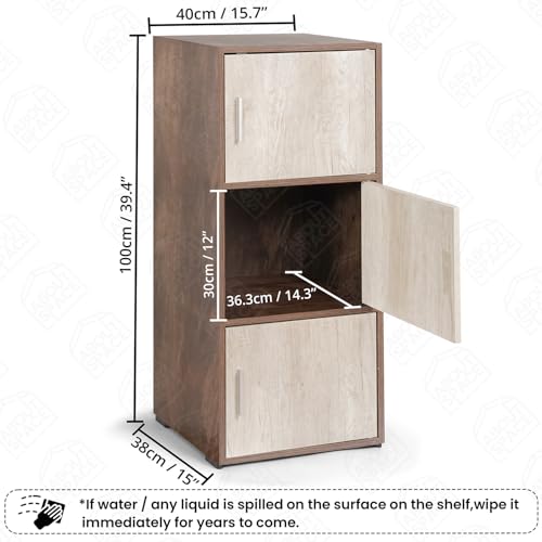 ABOUT SPACE Wooden Cabinet - 3 Tier Engineered Wood Storage Cabinet for Living Room with Magnetic Door, Space Saving Furniture for Home, Office, Kitchen (Walnut -L 38 x B 38 x H 100.5 cm) - Image 4