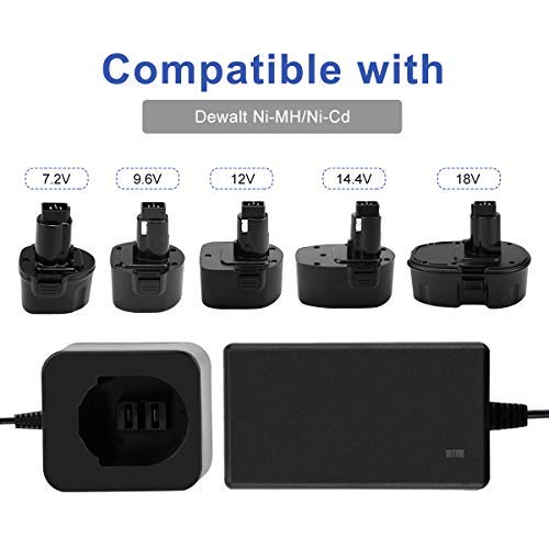 Exmate Multivoltio Cargador para Dewalt 7.2V 9.6V 12V 14.4V 18V Baterías Tipo Ni-MH/Ni-CD (NO para baterías de Iones de Litio)