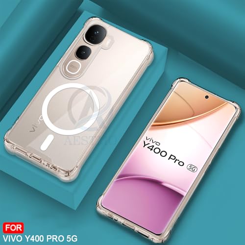 Image of AESTMO Clear Back Cover for Vivo Y400 Pro 5G | 360 Protection | Transparent Back Cover (PC + TPU, Compatible with MagSafe Accessories, Transparent Bumper)