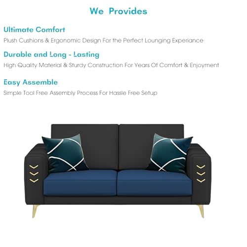 Image of Casaliving Falco 2 Seater Sofa Set for Living Room (Blue Black Fabric) Premium Fabric Sofa