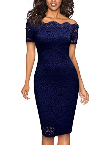 Miusol Vintage Pizzo Coctel Noche A-Line Vestido para Mujer Azul Medium