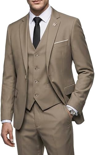 MY'S Men's 3 Piece Slim Fit Suit, One Button Jacket Blazer Vest Pants Set and Tie