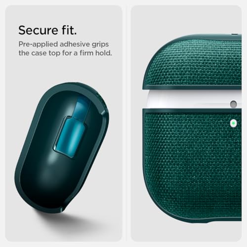 Image of Spigen Urban Fit Designed for AirPods 4 Case (2024) Premium Fabric Cover with Carabiner Key Chain - Midnight Green