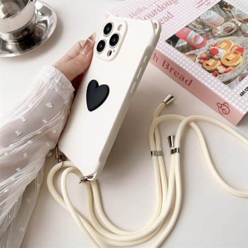 Coque iPhone 13 cordon amovible silicone blanc coeur - 5