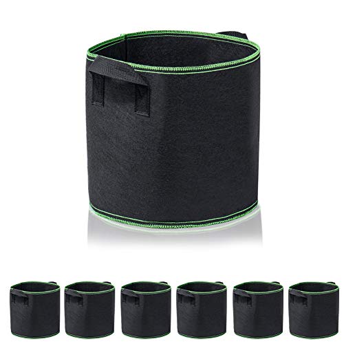Garden4Ever Grow Bags 6-Pack 2 Gallon Aeration Fabric Pots Container with Handles (6-Pack 2 Gallon, Black Green 6-Pack)