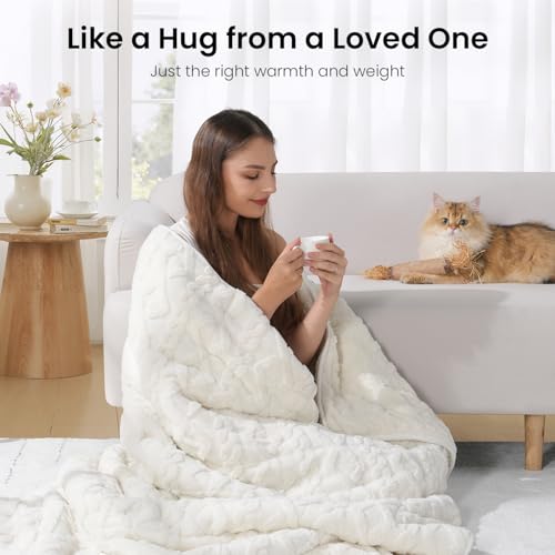 Image of Weighted Blanket for Adults Twin Size 15 lbs, Classy Soft Jacquard Sherpa Weighted Blankets for Sofa Bed, Soft Cozy Heavy Blanket for Winter, 48 x 72 inches, Cream White